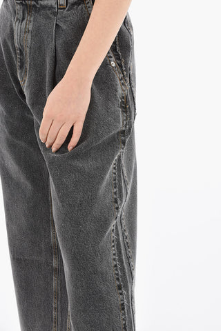 Cropped Boyfriend-fit Denims with High-waist and Bleached Effect 27cm