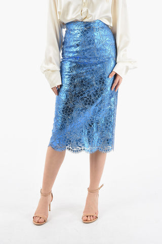 Laminated Effect Cordonetto Lace Pencil Skirt