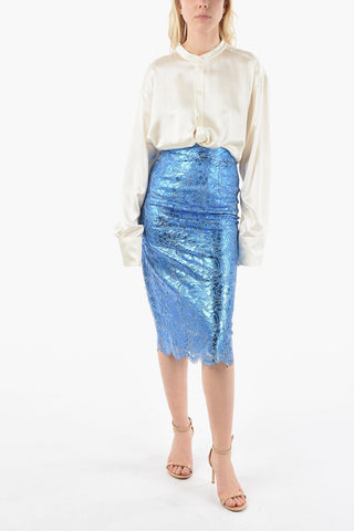 Laminated Effect Cordonetto Lace Pencil Skirt