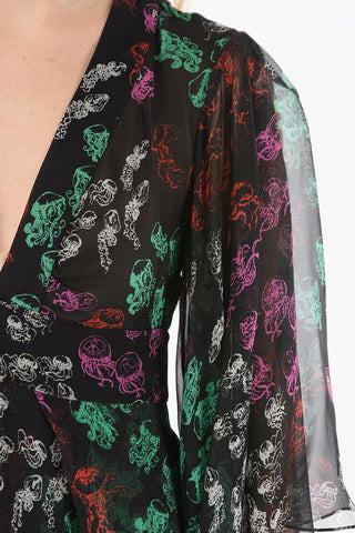Layered Silk Dress with Jellyfish Print