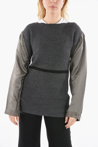 ARTISANAL Ribbed Wool Pullover with Crew-neck and Contrasting Sleeves
