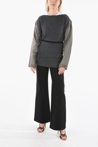 ARTISANAL Ribbed Wool Pullover with Crew-neck and Contrasting Sleeves