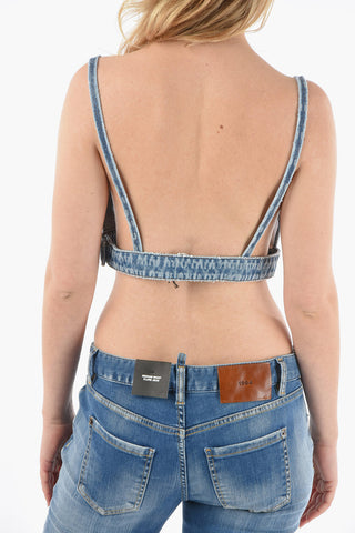 All Over Logo Denim Crop Top