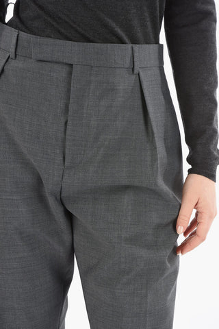 Mohair-blend Straight-leg Tailored Pants with Single Pleat