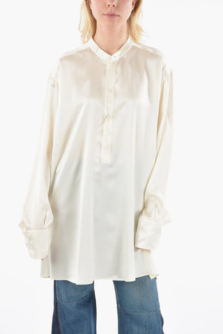 Camicia in Seta con Collo Coreano