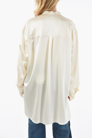 Camicia in Seta con Collo Coreano
