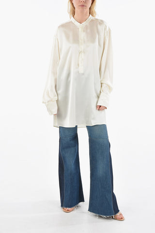 Camicia in Seta con Collo Coreano