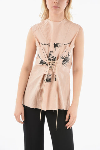 Printed Top with Lace-up Detail