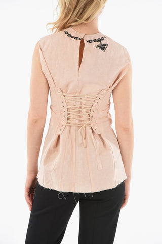 Printed Top with Lace-up Detail