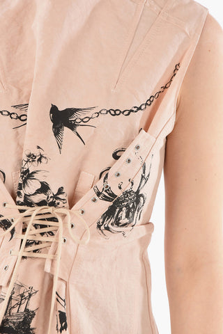 Printed Top with Lace-up Detail