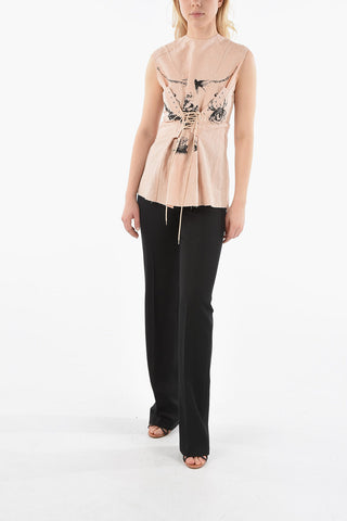 Printed Top with Lace-up Detail