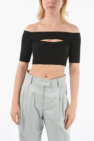 Off-shoulder Ribbed Crop Top with Cut Out Detail