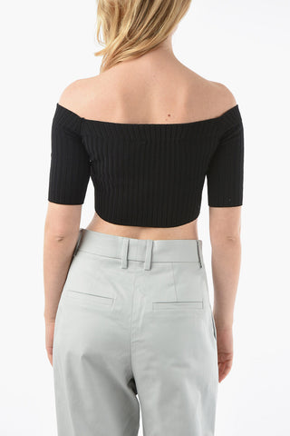 Off-shoulder Ribbed Crop Top with Cut Out Detail
