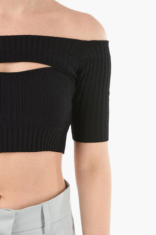 Off-shoulder Ribbed Crop Top with Cut Out Detail