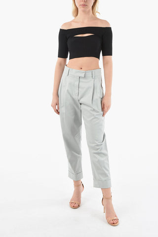 Off-shoulder Ribbed Crop Top with Cut Out Detail