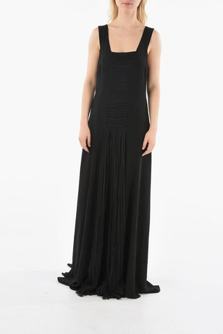 Silk Gown Dress with Pleated Detail