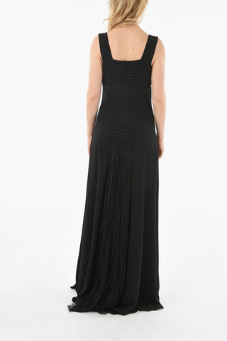 Silk Gown Dress with Pleated Detail
