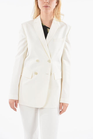 Wool Double Breasted Blazer with Logoed Buttons