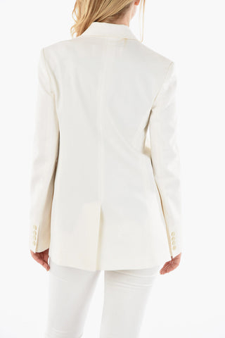 Wool Double Breasted Blazer with Logoed Buttons