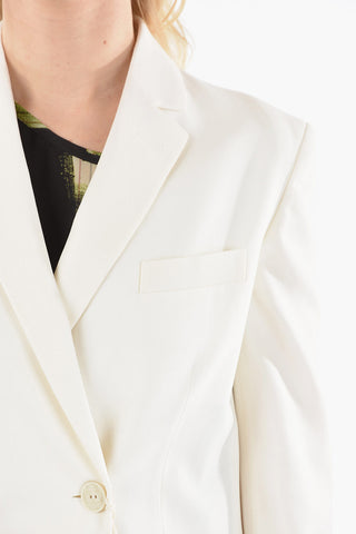 Wool Double Breasted Blazer with Logoed Buttons