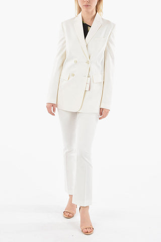 Wool Double Breasted Blazer with Logoed Buttons