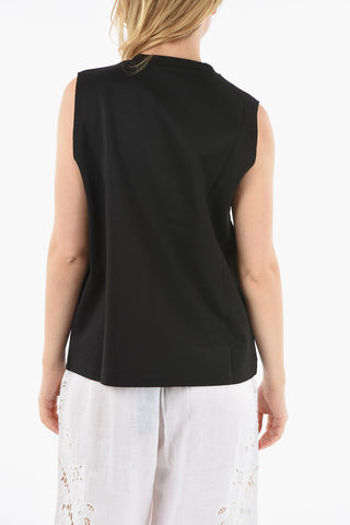 Sleeveless Crew-neck T-shirt with Crystals Maxi Logo