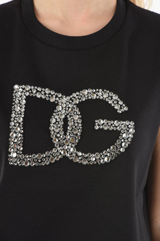 Sleeveless Crew-neck T-shirt with Crystals Maxi Logo