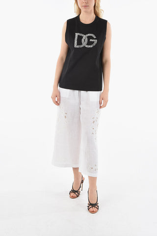 Sleeveless Crew-neck T-shirt with Crystals Maxi Logo
