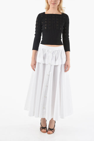 Cotton-poplin BOEMIA Flared Midi Skirt with Button-up Detailing