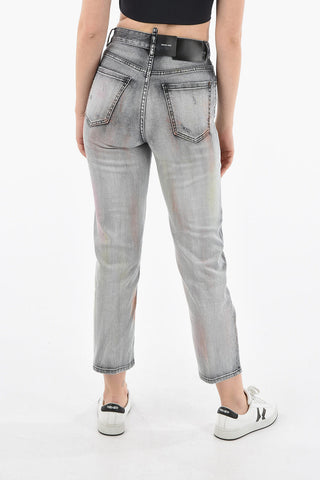 Cropped BOSTON Denims with High Waist and Graffiti Pattern 18cm