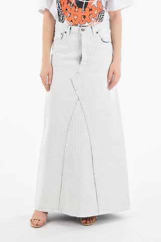 MM4 5 Pockets Crackle Effect Bianchetto Skirt with Button Fastening