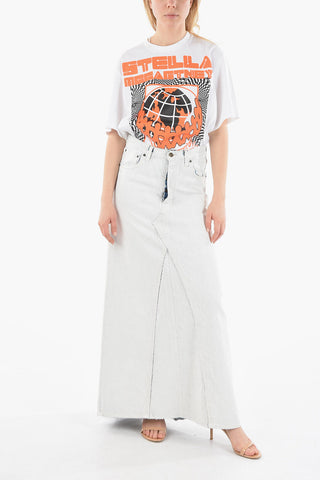 MM4 5 Pockets Crackle Effect Bianchetto Skirt with Button Fastening