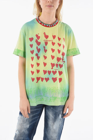 Printed T-shirt With Embroidered Crewneck