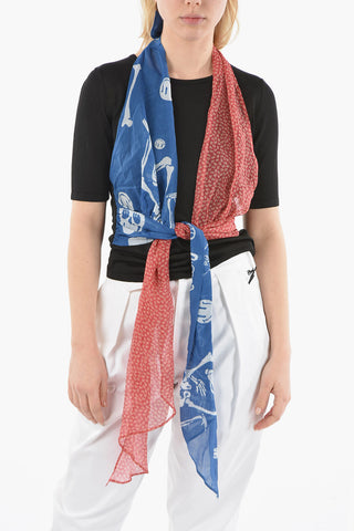 Viscose-knit Top with Twisted Self-tie Silk Scarves