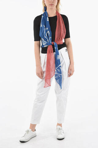 Viscose-knit Top with Twisted Self-tie Silk Scarves