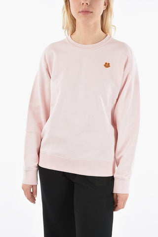 Fleeced-cotton Crewneck Sweatshirt with TIGER CREST Logo Patch