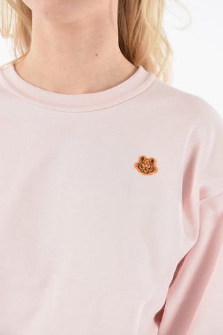 Fleeced-cotton Crewneck Sweatshirt with TIGER CREST Logo Patch