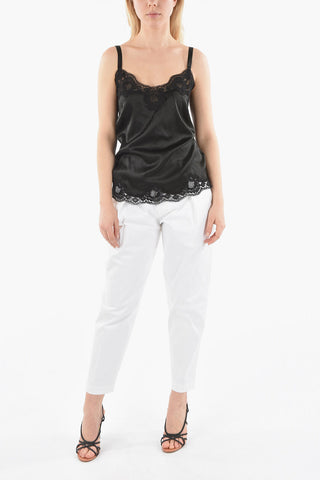 Silk Blend Sleeveless Top With Lace Borders