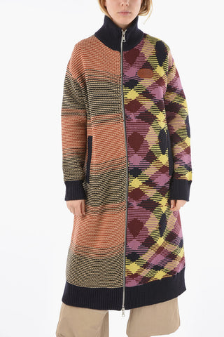 MISSONI Multi Patterned Maxi Cardigan with Leather Details