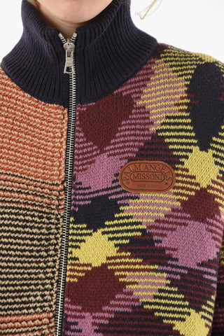 MISSONI Multi Patterned Maxi Cardigan with Leather Details