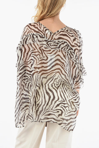 Animal Patterned Silk SOL Blouse with Ruffles