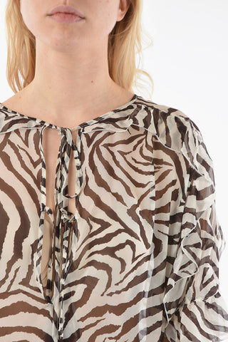 Animal Patterned Silk SOL Blouse with Ruffles