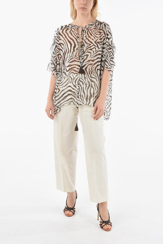 Animal Patterned Silk SOL Blouse with Ruffles
