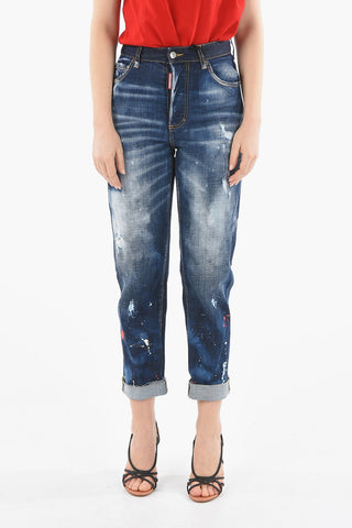 Jeans BOSTON Distressed con Lavaggio Scuro e Ricamo 19cm