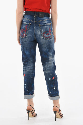 Jeans BOSTON Distressed con Lavaggio Scuro e Ricamo 19cm