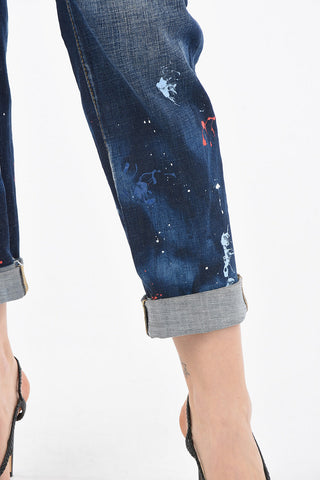 Jeans BOSTON Distressed con Lavaggio Scuro e Ricamo 19cm