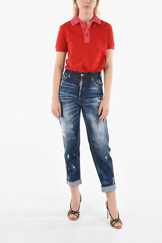 Jeans BOSTON Distressed con Lavaggio Scuro e Ricamo 19cm