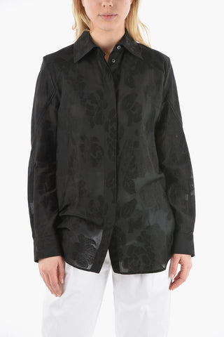 Linen Blend Shirt with Floral Embroideries