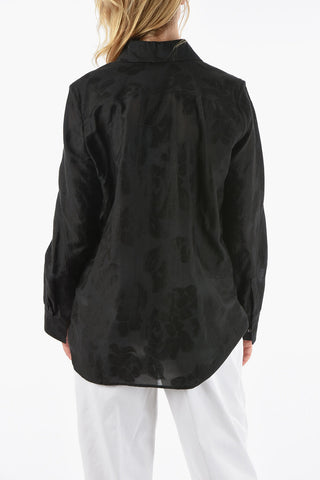 Linen Blend Shirt with Floral Embroideries