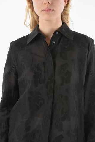 Linen Blend Shirt with Floral Embroideries